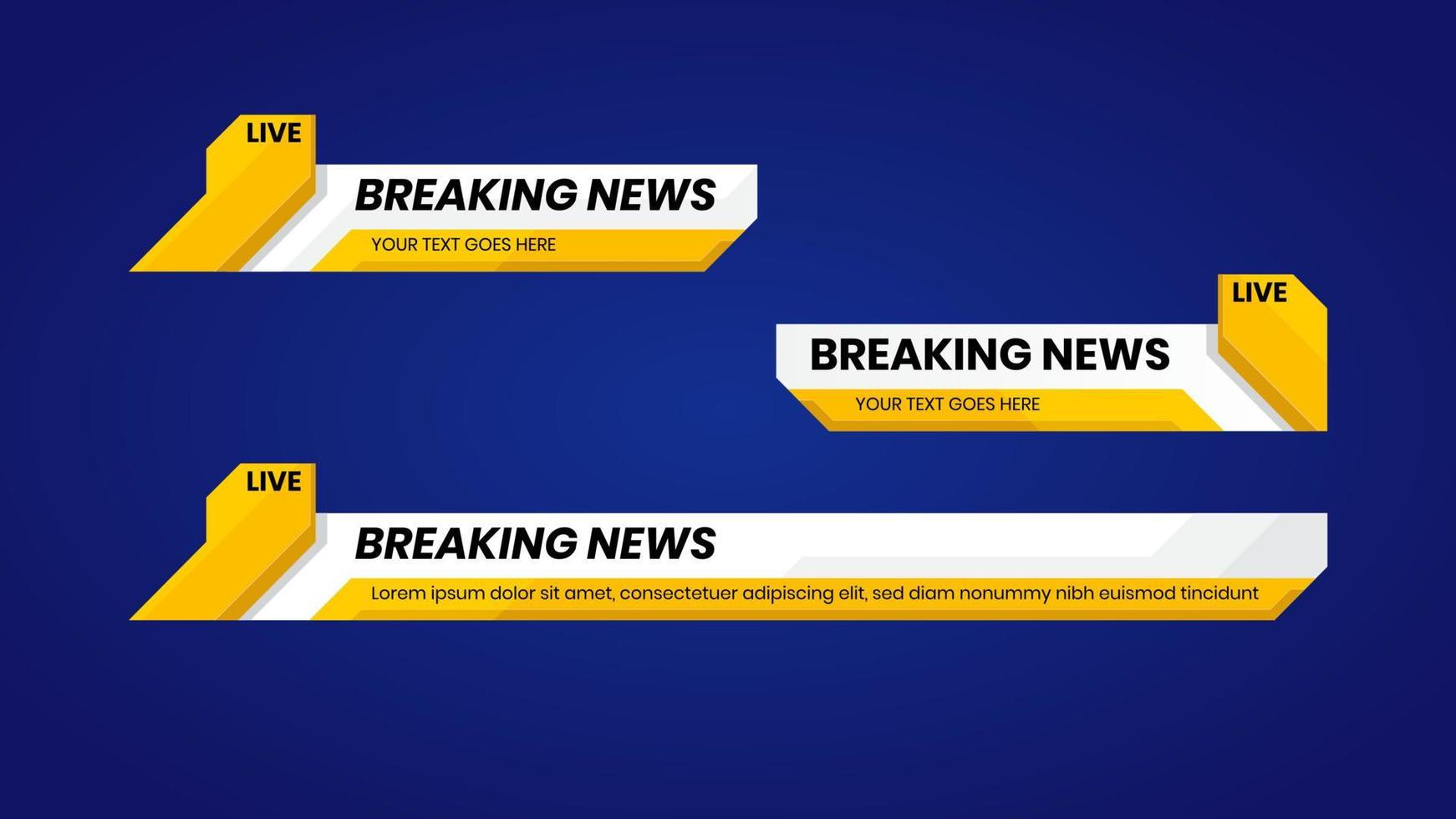 breaking news onderste derde met geel en wit. titelbalk tv met modern design. vector illustratie
