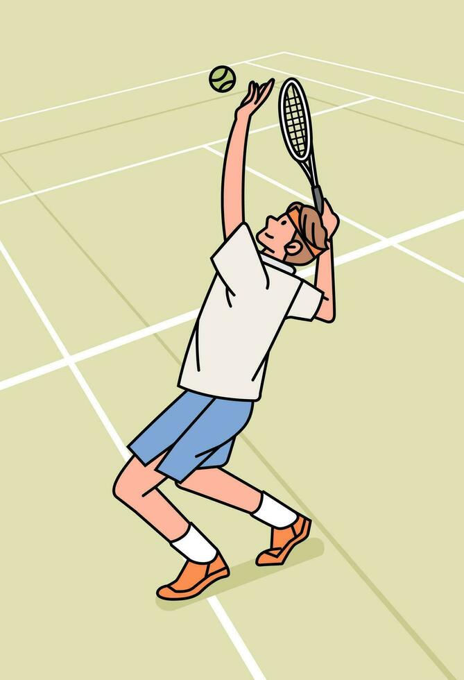 tennis Mens karakter spelers in actie atleet Aan veld- lijn stijl illustratie vector