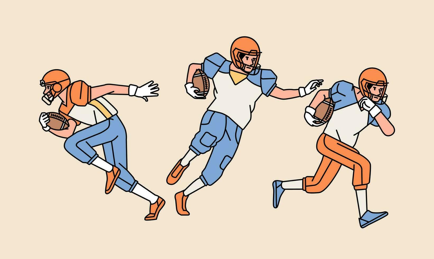 Amerikaans Amerikaans voetbal karakter spelers in actie reeks lijn stijl illustratie vector