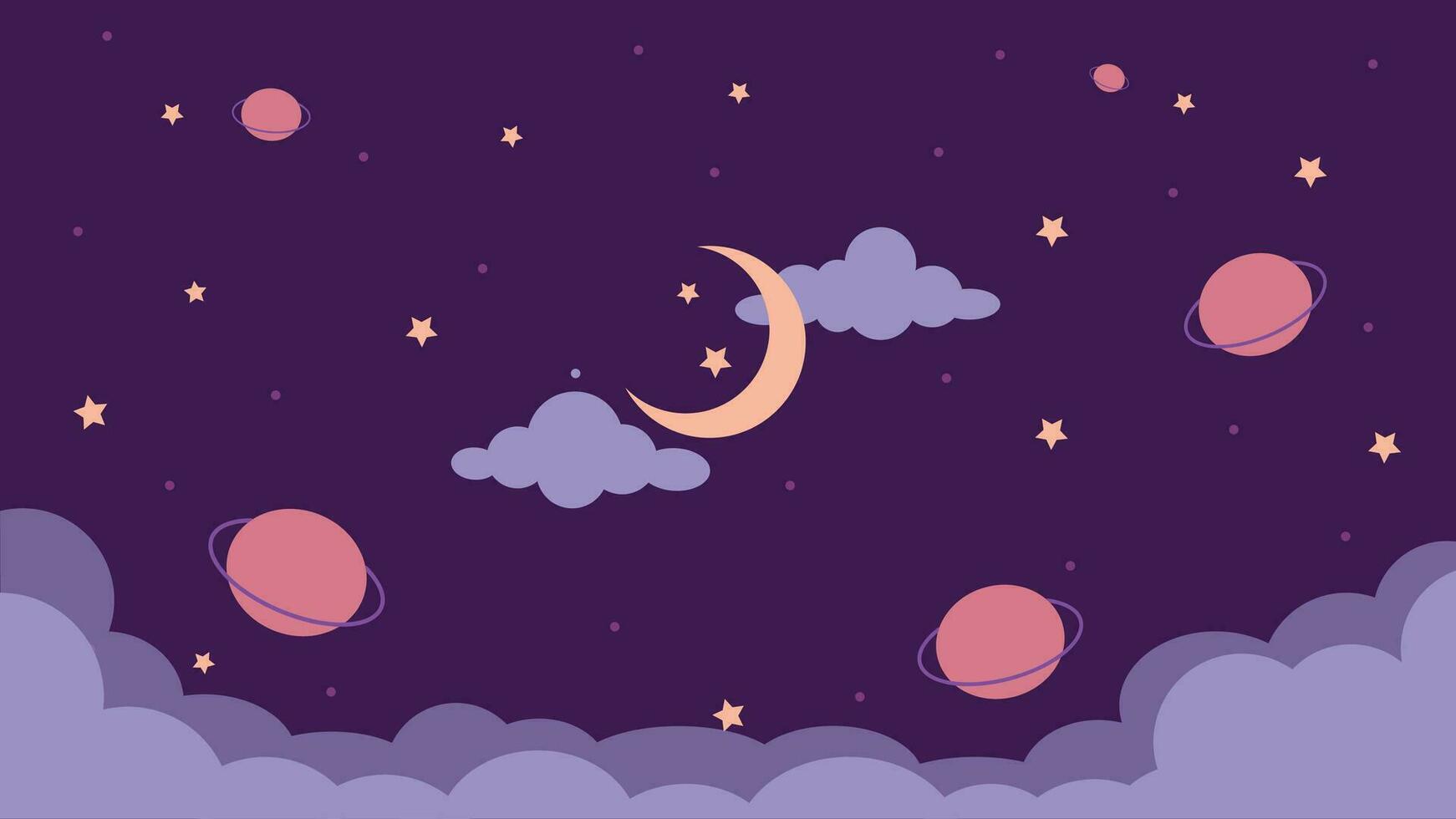 lucht met maan en sterren en planeet illustratie vector