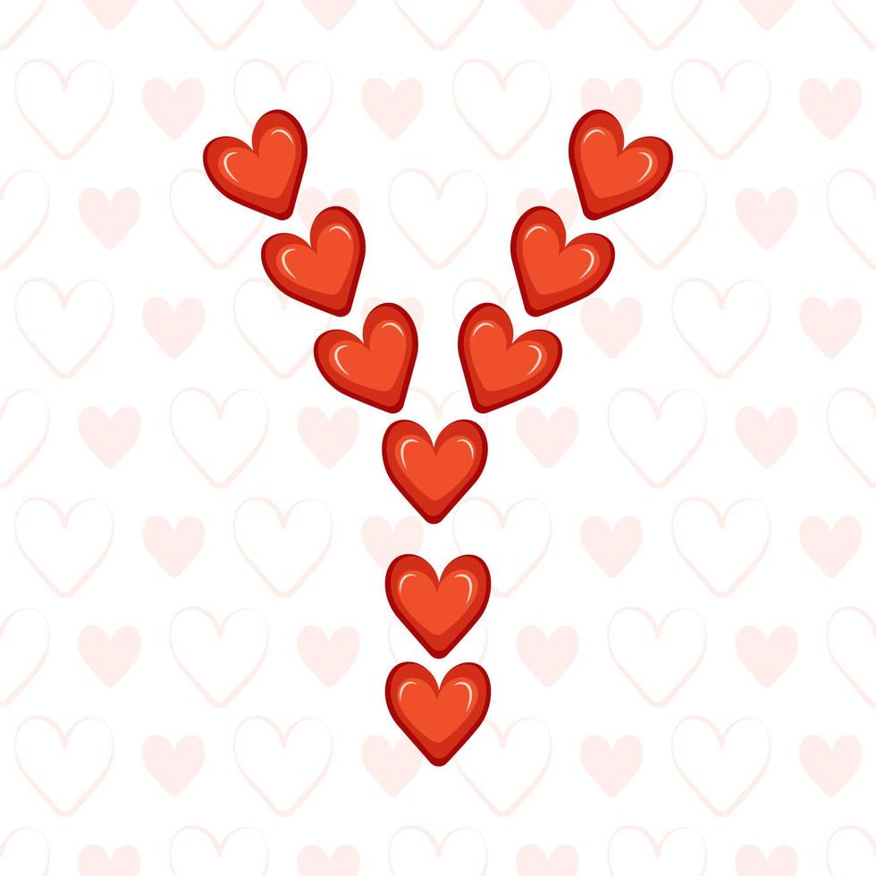 letter y van rode harten op naadloos patroon met liefdesymbool. feestelijk lettertype of decoratie voor valentijnsdag, bruiloft, vakantie en design vector