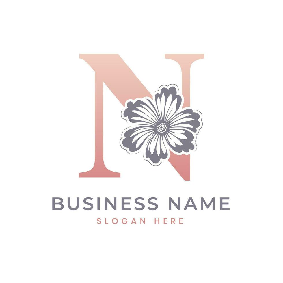 n brief logo met bloem. bloemen n logo vrouwelijk luxe logo ontwerp vector