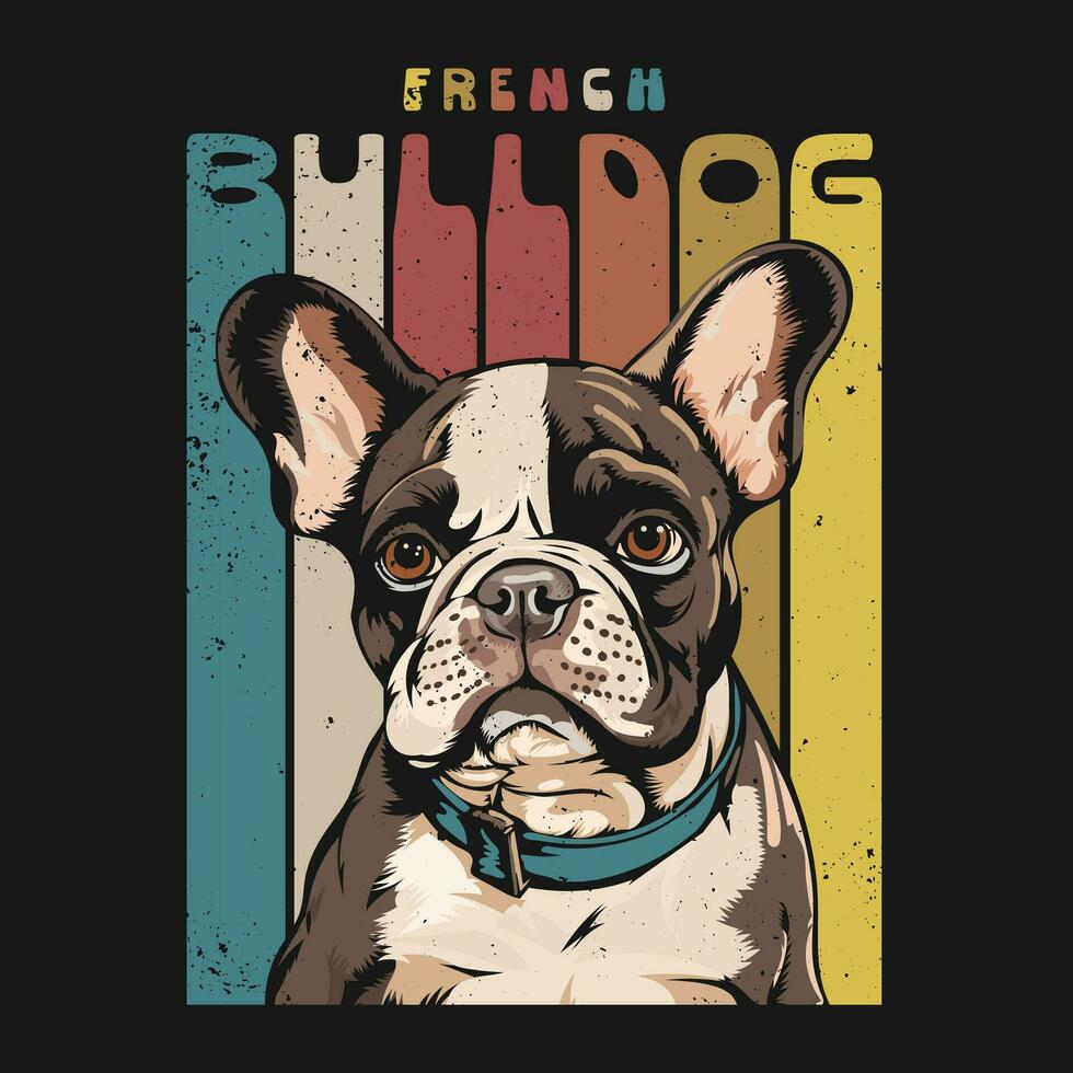 Frans bulldog retro wijnoogst t-shirt ontwerp vector