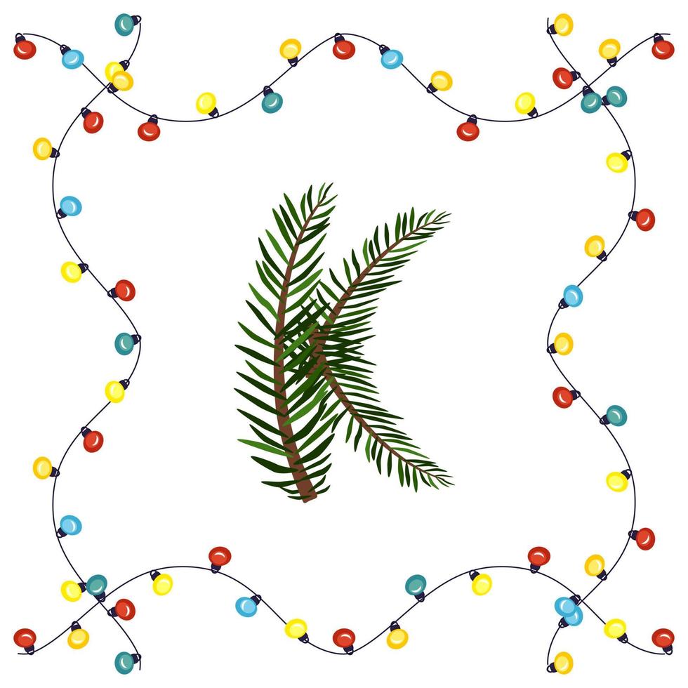 letter k van groene kerstboomtakken. feestelijk lettertype en frame van slinger, symbool van gelukkig nieuwjaar en kerstmis, teken van alfabet vector