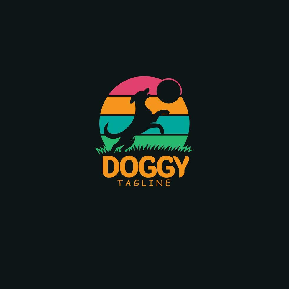 hond spelen bal logo ontwerp vector sjabloon illustratie