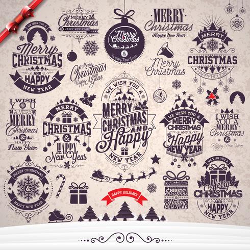 Vector Merry Christmas Holidays en Happy New Year illustratie met typografisch ontwerp instellen op winterlandschap achtergrond.