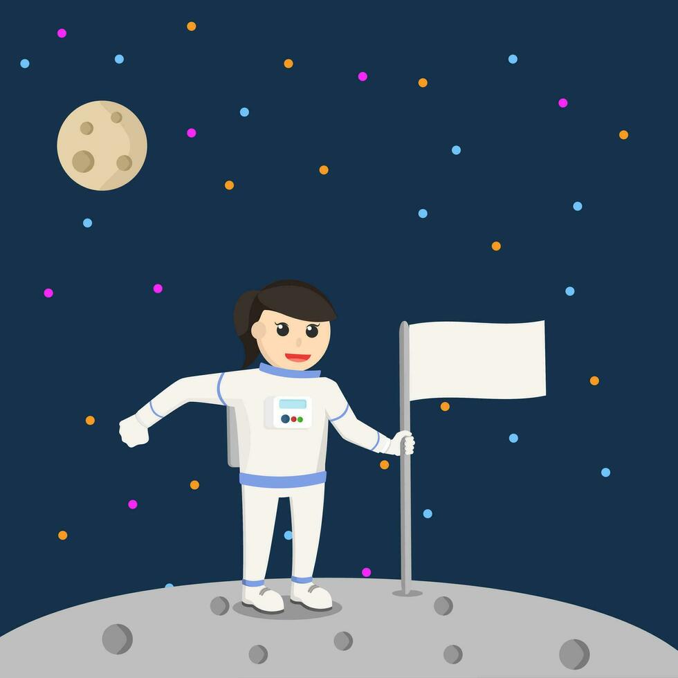 ruimtevaarder vrouw Holding vlag ontwerp karakter Aan wit achtergrond vector