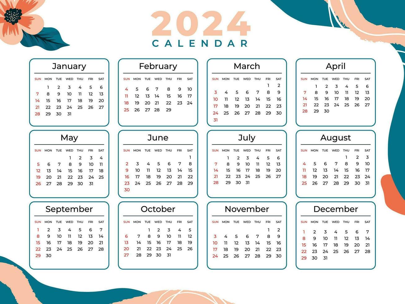 2024 nieuw jaar kalender ontwerp vector
