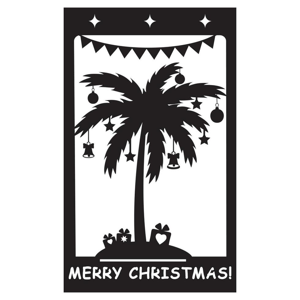 Kerstmis kaart sjabloon met versierd palm boom en geschenken, papercut stijl, het dossier snijdend vector