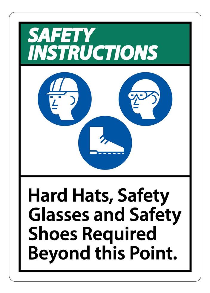 veiligheidsinstructies bord veiligheidshelm, veiligheidsbril en veiligheidsschoenen verplicht voorbij dit punt met pbm-symbool vector