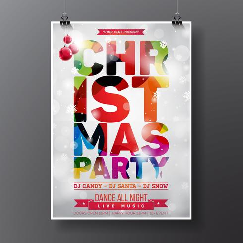 Vector Merry Christmas Party-ontwerp met vakantie typografie elementen en luidsprekers