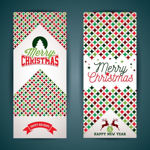 Vector Merry Christmas-de illustratie van de groetkaart met typografisch ontwerp en het abstracte patroon van de kleurentextuur op schone achtergrond.