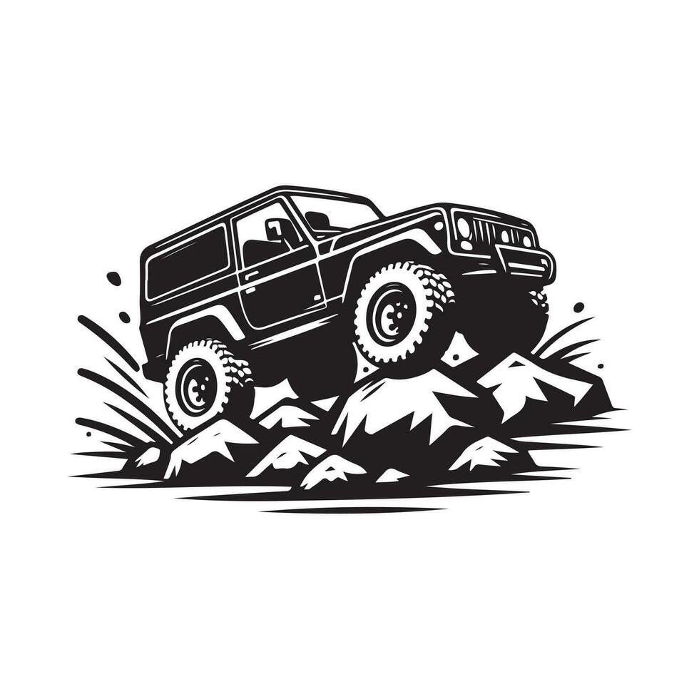 rustiek hand- getrokken logo illustratie van uit weg auto vector