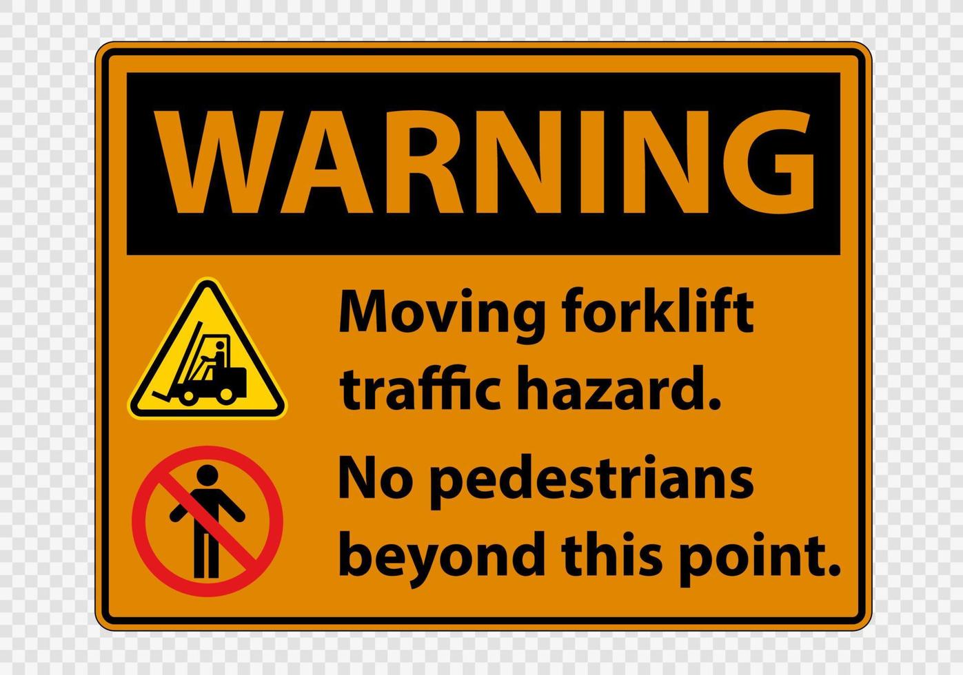 bewegende vorkheftruck verkeersgevaar, geen voetgangers voorbij dit punt, symbool teken isoleren op transparante achtergrond, vector illustratie