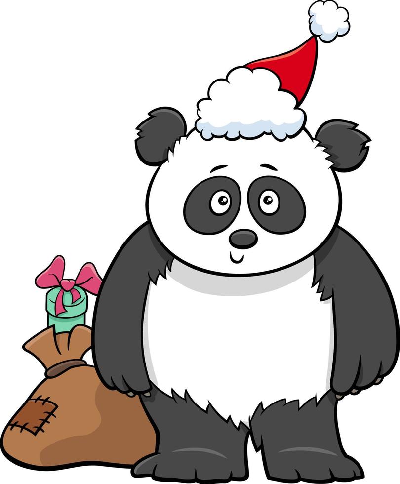 cartoon panda dier karakter met cadeau op kersttijd vector