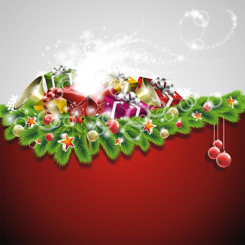 Kerstmisillustratie met giftdozen op rode achtergrond vector
