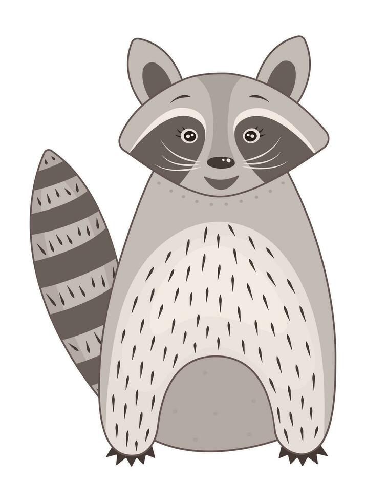 gelukkig schattig wasbeer staat en glimlacht, vector kleur illustratie