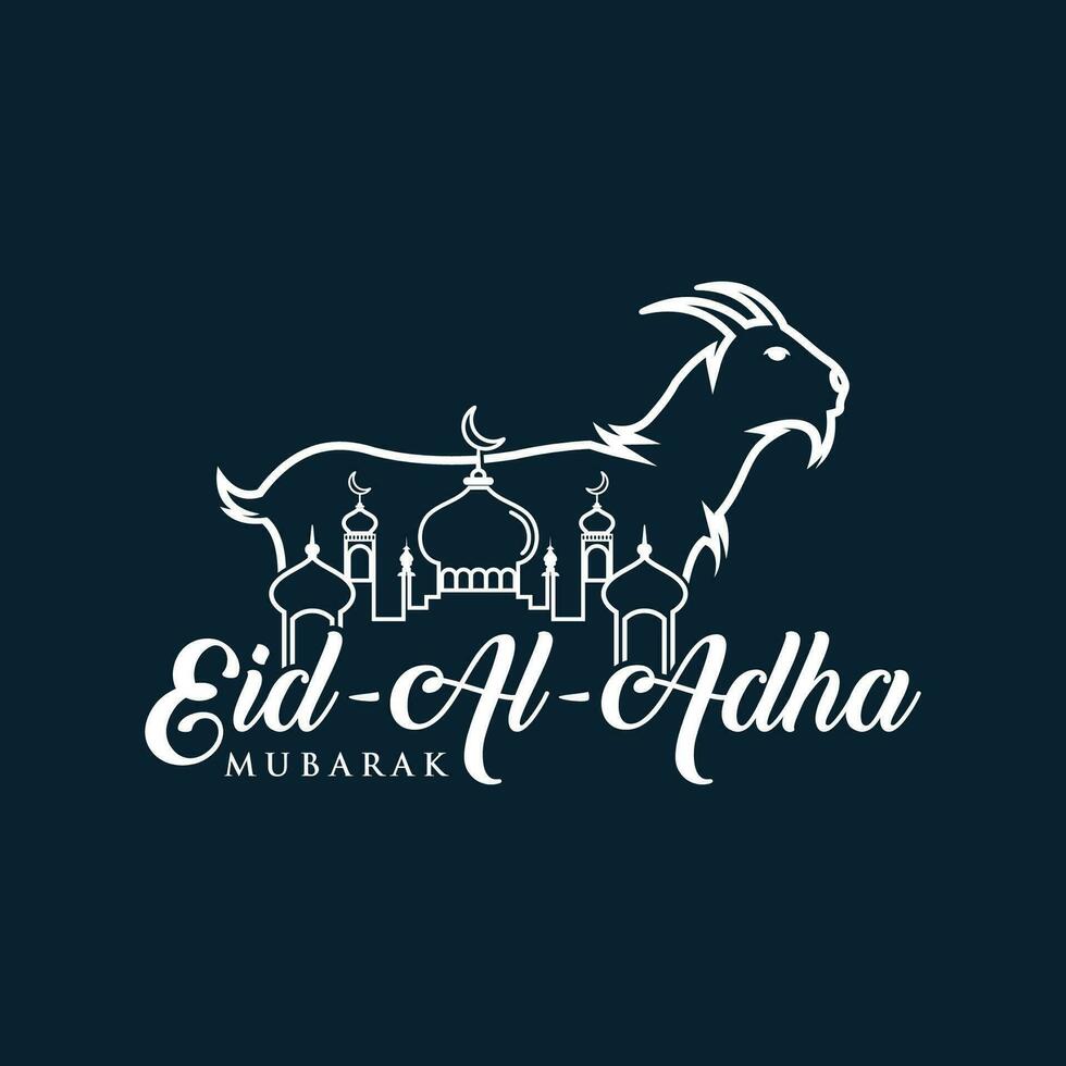eid al-adha schoonschrift tekst met geit illustratie, eid al-adha viering achtergrond. vector illustratie