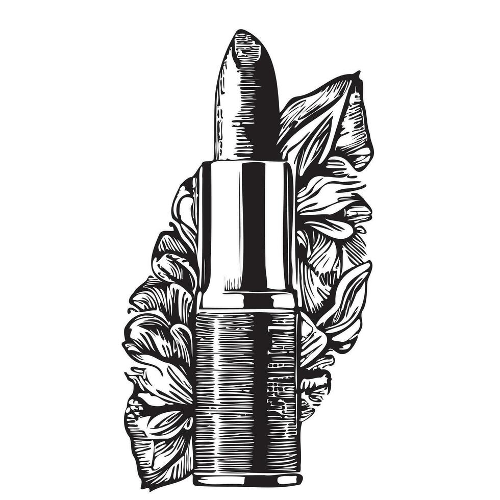 Dames lippenstift wijnoogst schoonheidsmiddelen hand- getrokken schetsen vector illustratie