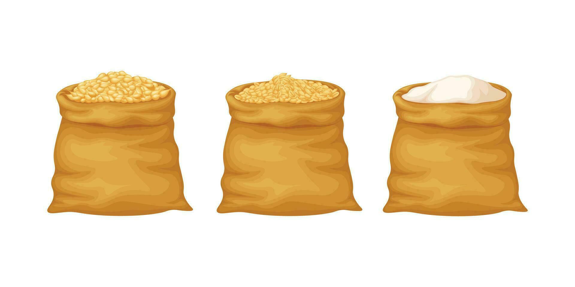 tarwe en meel. groot Tassen van tarwe en meel. granen in Tassen. vector illustratie geïsoleerd Aan een wit achtergrond