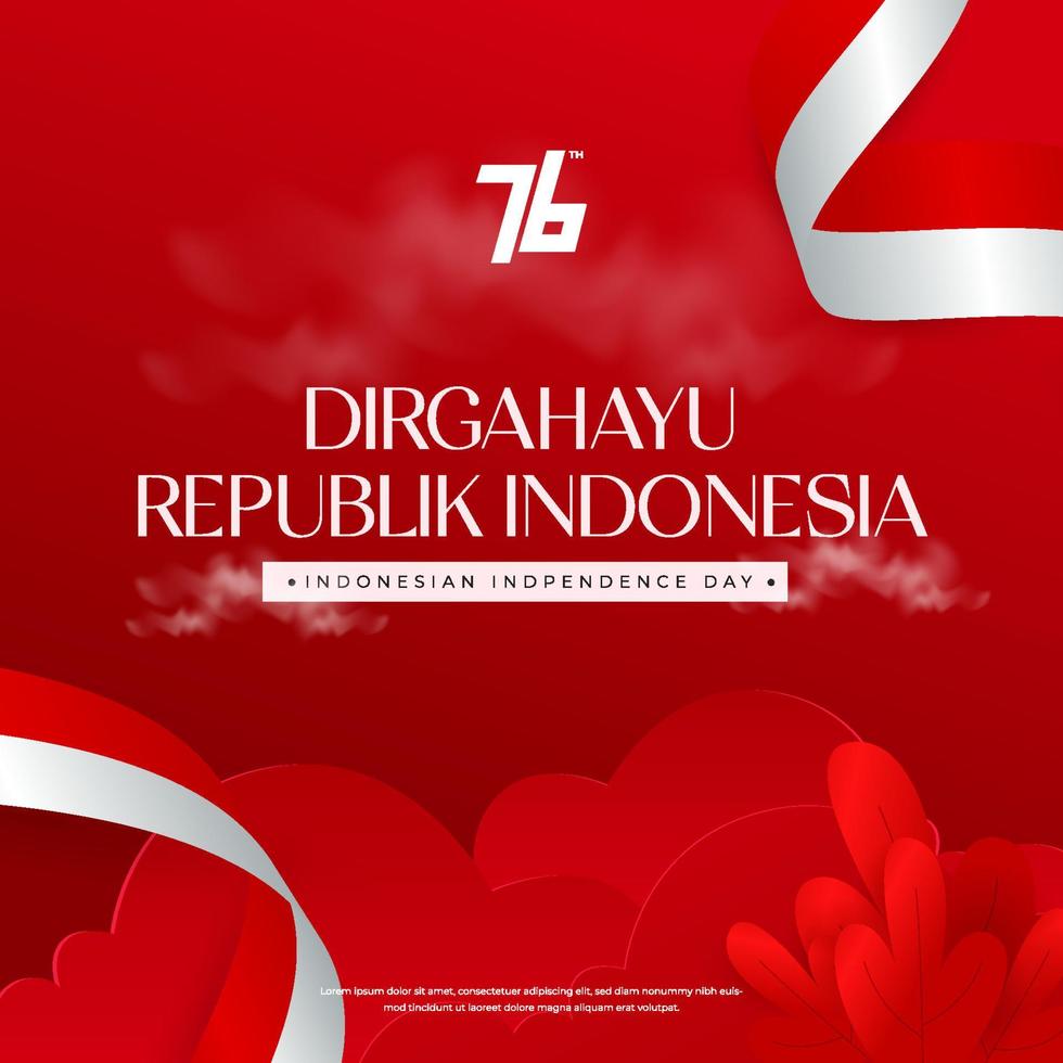 Indonesië's 76e onafhankelijkheidsdag viering achtergrond met wapperende vlag vector