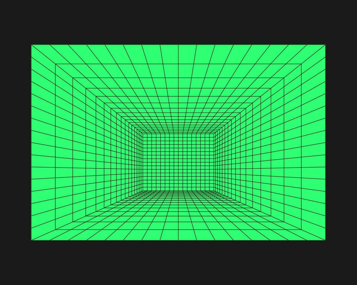 cyberpunk perspectief tunnel. cyber geometrie y2k element. geïsoleerd stijl Aan zwart achtergrond. vector modieus illustratie.