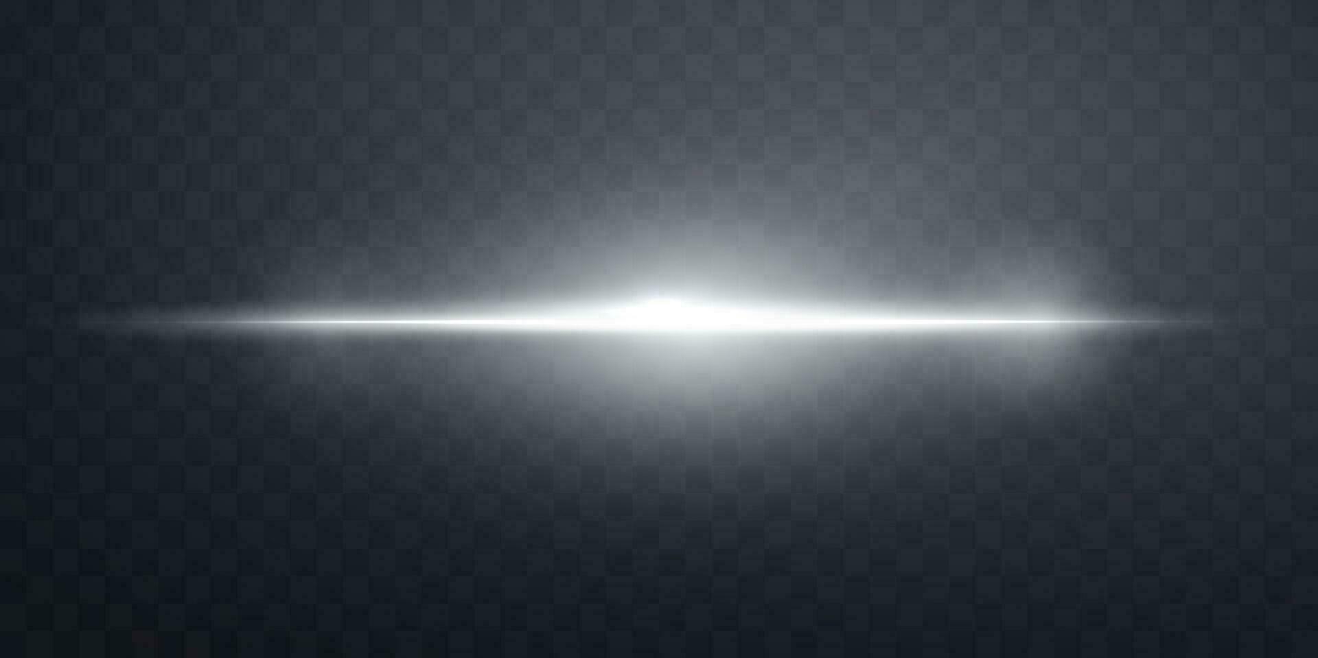 zilver horizontaal Lens flare. licht flash met stralen of spotlight en bokeh. zilver gloed gloed licht effect. vector illustratie.