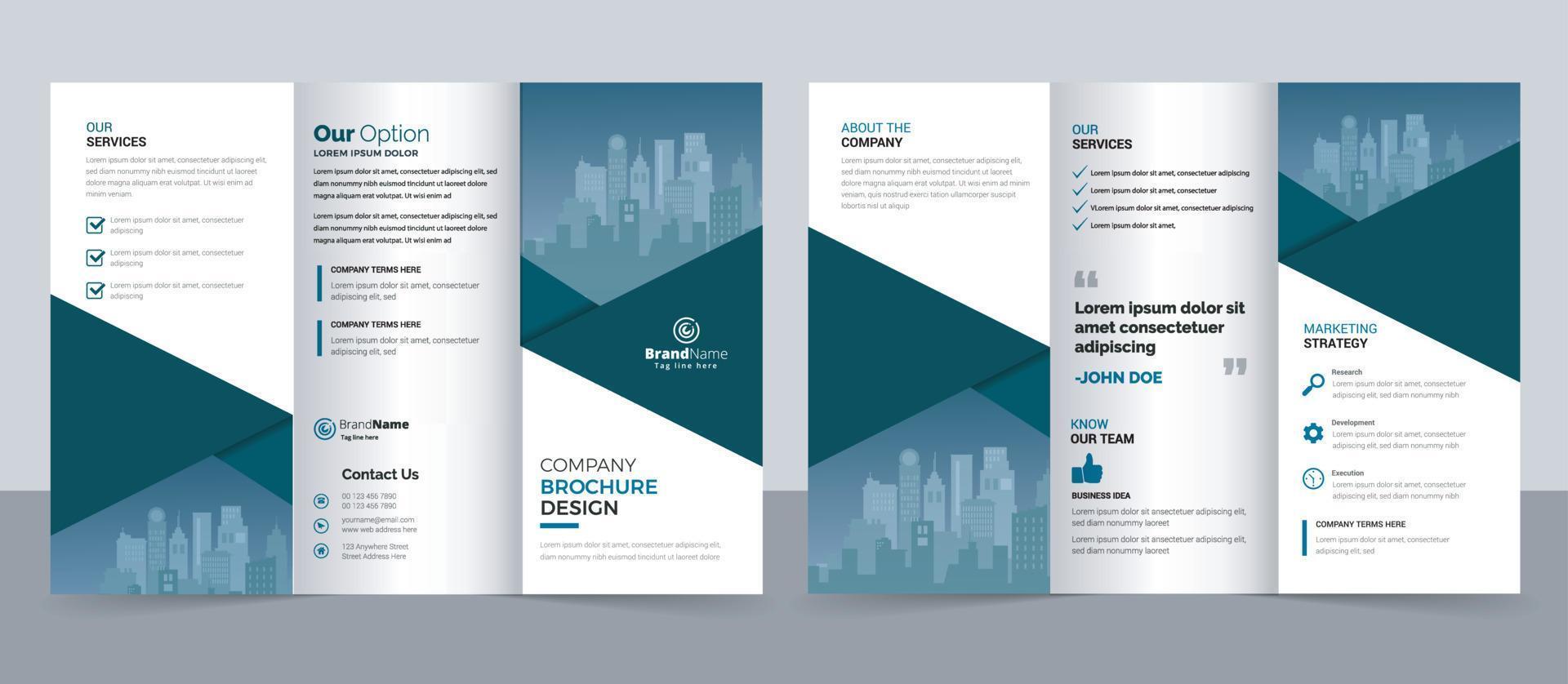 creatieve zakelijke moderne zakelijke driebladige brochuresjabloon, driebladige lay-out, brief, a4-formaat brochure vector