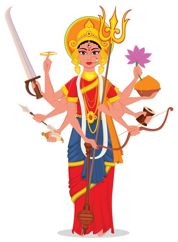 gelukkig dussehra vectorillustratie. maa durga op witte achtergrond vector