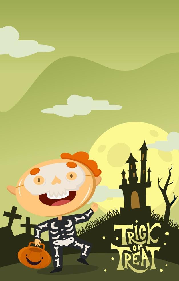 jongen maakt zich klaar voor trick or treat vector