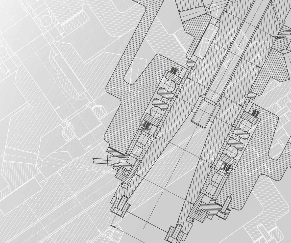 mechanisch bouwkunde tekeningen Aan wit achtergrond. frezen machine spindel. technisch ontwerp. Hoes vector