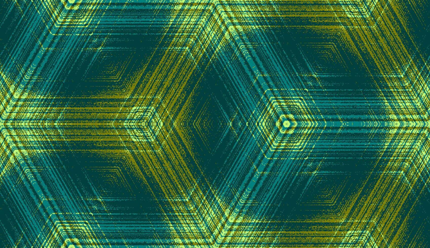 symmetrisch abstract meetkundig ornament voor behang achtergrond ontwerp, textiel afdrukken, inpakken. naadloos zeshoek concentrisch getextureerde patroon in smaragd, blauwgroen, olijf- groen kleuren. vector