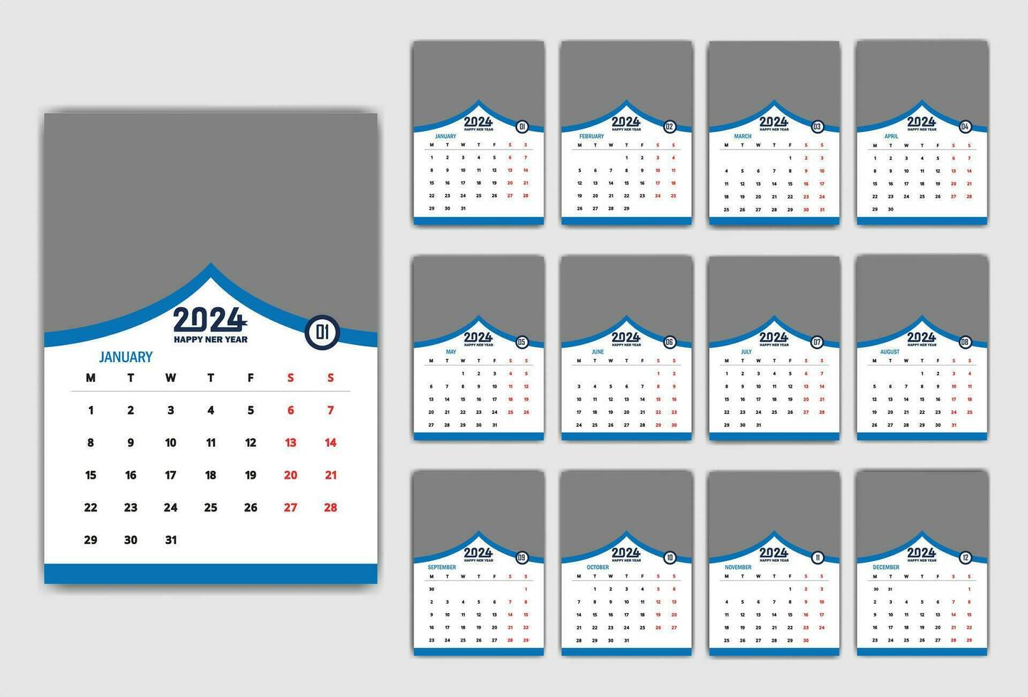 muur kalender 2024 nieuw jaar single bladzijde 12 maand jaar- kalender sjabloon. maandelijks jaarlijks kalender lay-out klaar naar afdrukken. 2024 jaar- kalender rooster muur of bureau indeling. ontwerper voor 2024 jaar, dagboek. vector