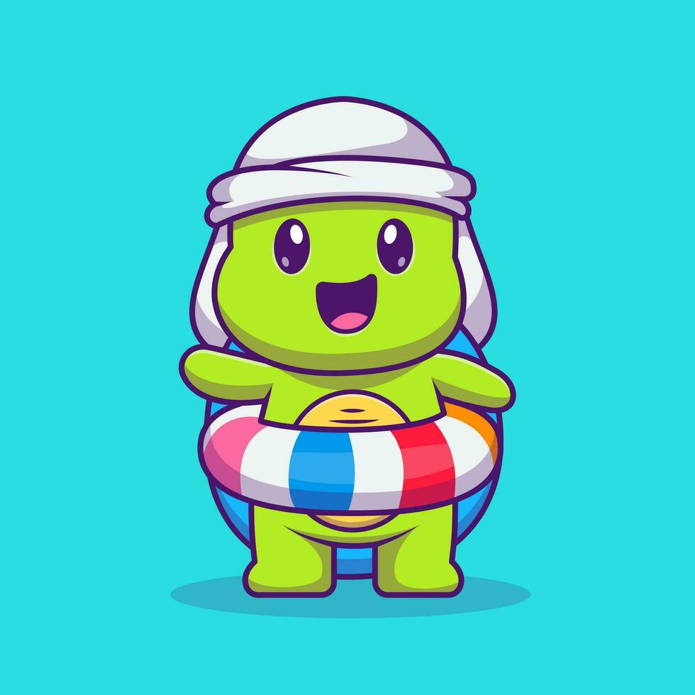 schattig schildpad vervelend zwemmen ballon tekenfilm vector icoon illustratie. dier sport icoon concept geïsoleerd premie vector. vlak tekenfilm stijl