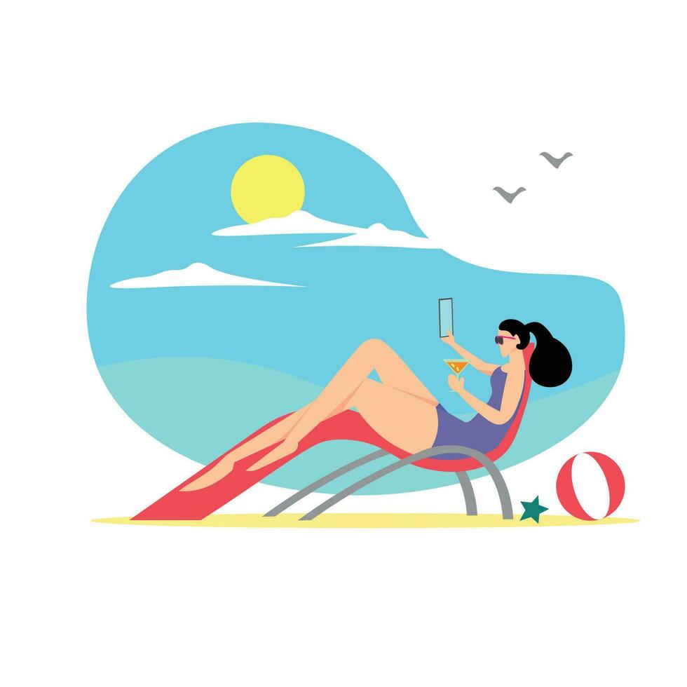 een meisje in de zomer vakantie Bij de strand vector