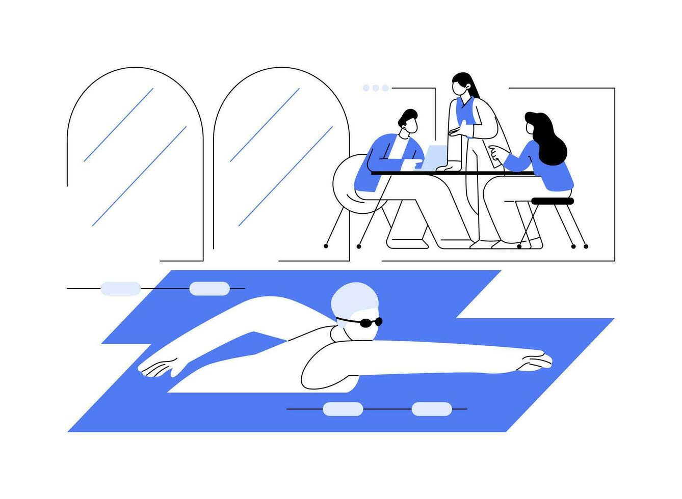 kantoor zwemmen zwembad geïsoleerd tekenfilm vector illustraties.