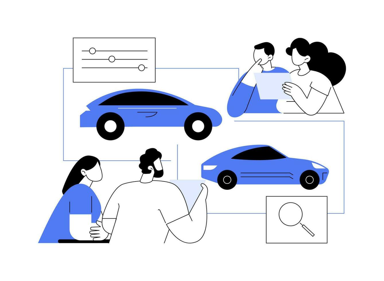 automotive markt Onderzoek abstract concept vector illustratie.