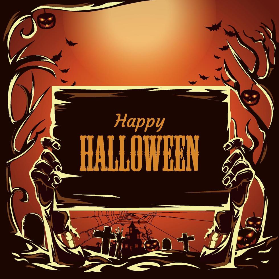 halloween zombie handen en volle maan achtergrond vector