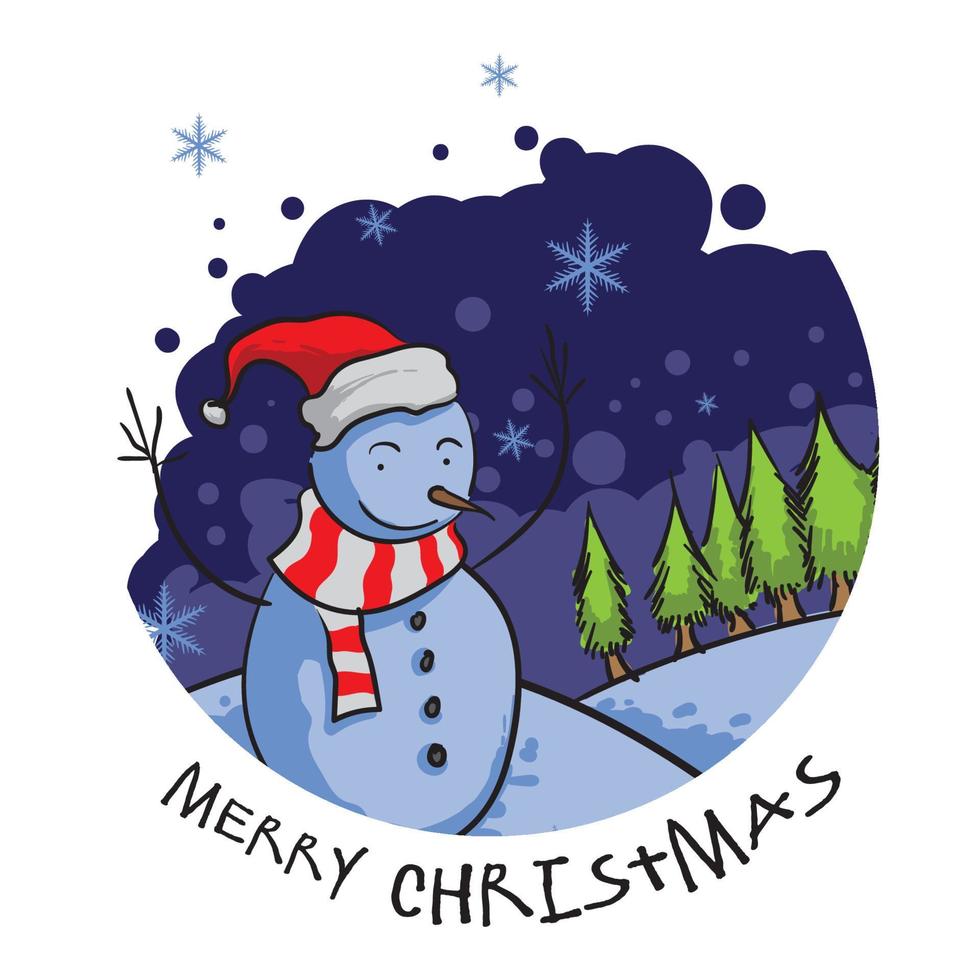 vrolijk kerstfeest wenskaart met sneeuwpop illustratie vector