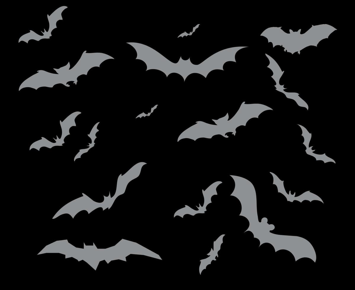 vleermuizen grijze objecten vector tekenen symbolen illustratie met zwarte achtergrond