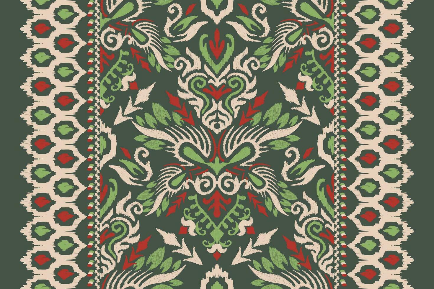 ikat bloemen paisley borduurwerk Aan groen achtergrond.ikat etnisch oosters patroon traditioneel.azteken stijl abstract vector illustratie.ontwerp voor textuur,stof,kleding,verpakking,decoratie,sjaal,tapijt