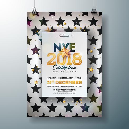 2018 New Year Party viering Poster sjabloon illustratie met glanzende gouden nummer op abstracte zwarte en witte achtergrond. Vector vakantie Premium uitnodiging Flyer of Promo Banner.