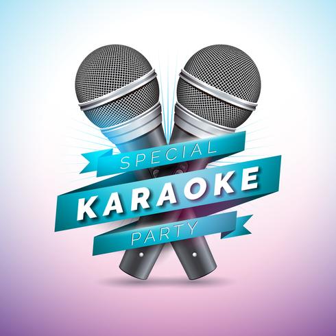 Vectorvliegerillustratie op een Karaoke Party-thema met microfoons en lint op violette achtergrond. vector