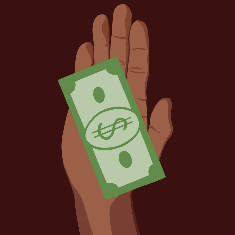 een dollar in de palm van uw hand. vector