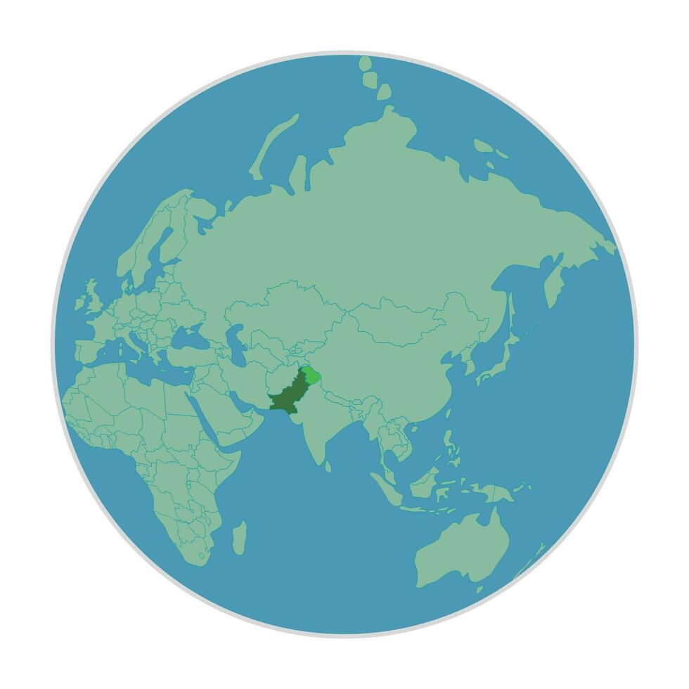 aarde wereldbol visie van de wereld kaart in licht groente. Pakistan kaart is wees in kaart in donker groente. en waterverf in blauw. de planeet aarde icoon is geïsoleerd Aan wit achtergrond. illustratie kunst vector