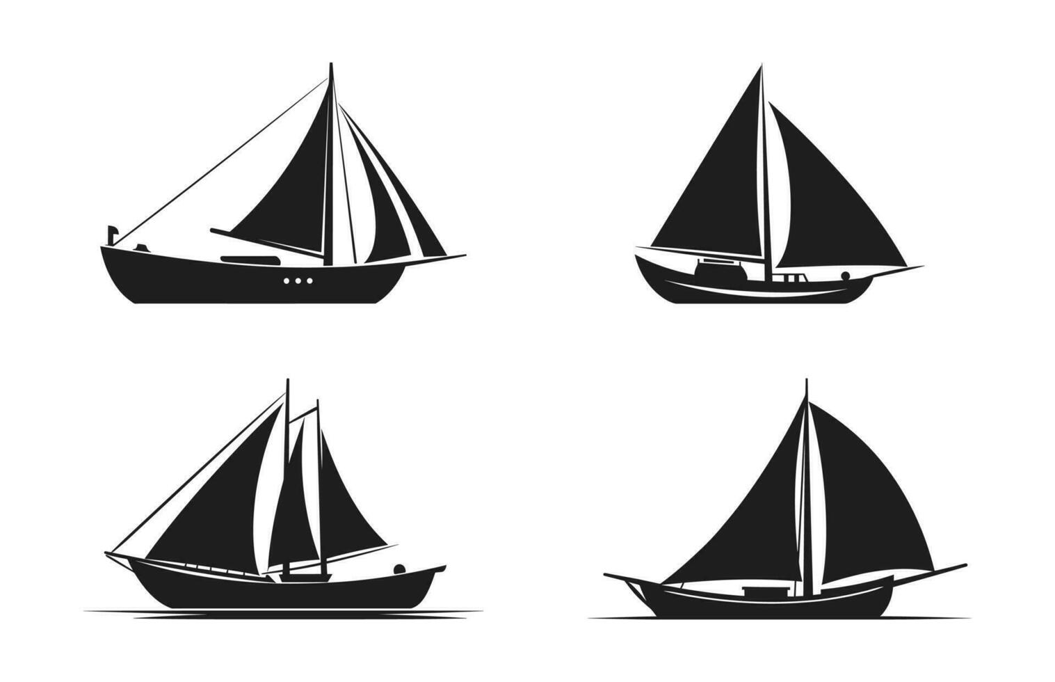 reeks van zeilboot silhouetten, het zeilen boot vector silhouet set, zeilboten zwart clip art bundel