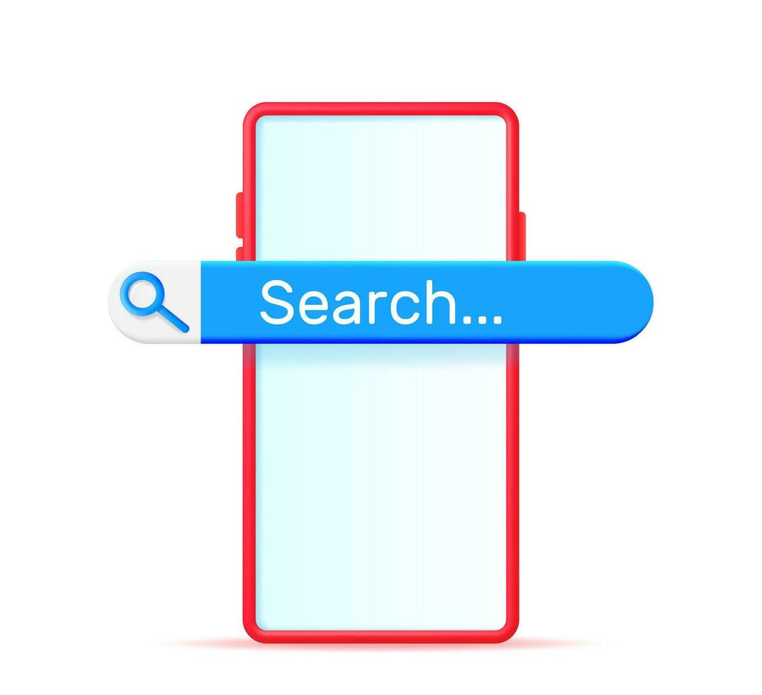 3d smartphone met zoeken bar geïsoleerd. browser knop Aan scherm, toepassing en ui. navigatie zoeken voor apps. zoeken het formulier geven Aan mobiel apparaat. vector illustratie