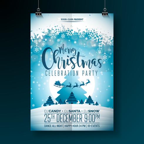 Vector Merry Christmas Party Design met vakantie typografie elementen en Multicolor sier ballen op glanzende achtergrond. Viering Fliyer Illustratie. EPS 10.