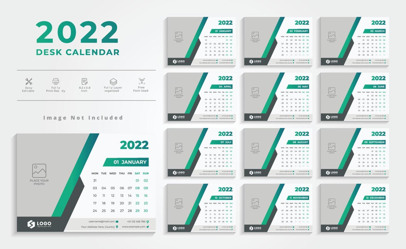 schone 2022 bureaukalender ontwerpsjabloon vector