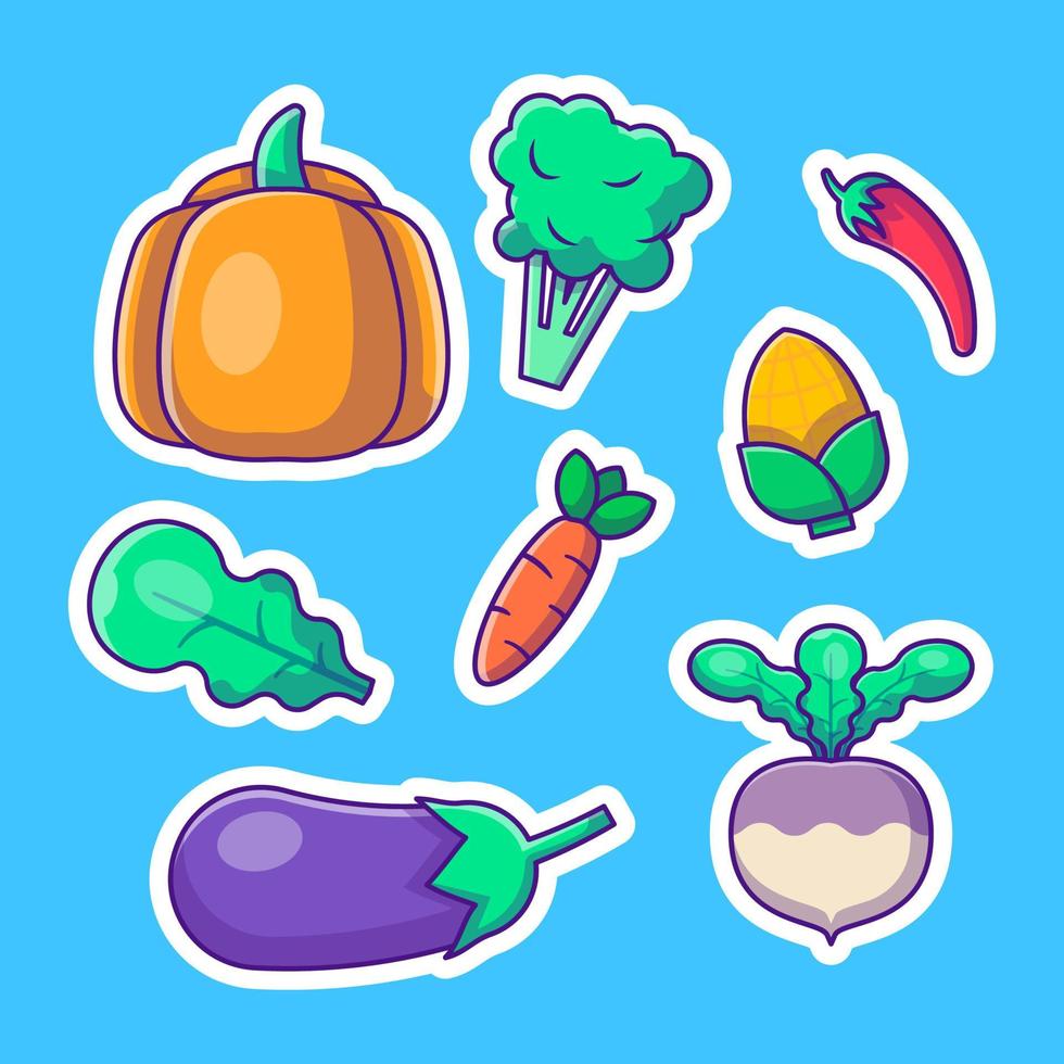 groenten collecties cartoon illustraties stickerpakket vector